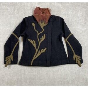 Covelo Jacket Womens Small Wool Silk Organza Collar Floral Applique Art Designer
